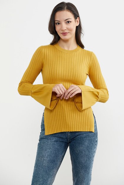 Derby Knitwear Sweater with Sleeve Detail - Mustard