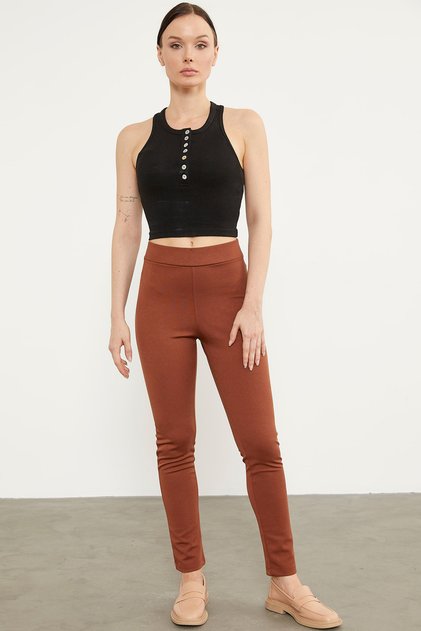 Leggings with Pocketed and Accessory Detail - Terracotta Color