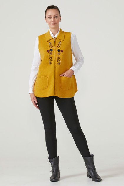 Women's Zippered Knitwear Vest - Güneş