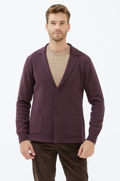 Polo Collar Buttoned Knitwear Jacket - Rose