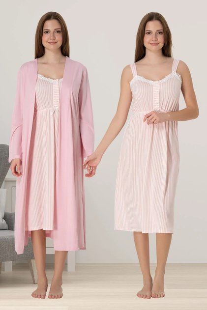 Soft Striped Maternity Maternity Dressing Gown Suspended Nightgown Set