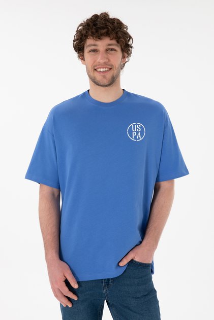Erkek Oversize Fit Bisiklet Yaka İndigo Tişört 50305904-VR028
