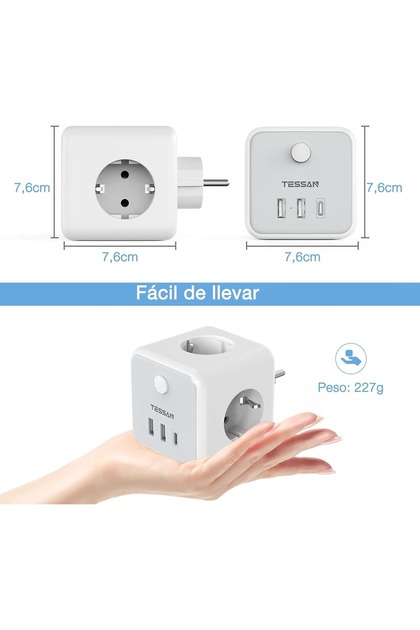 Tip montare pe perete, 3 porturi, 2 USB A + 1 USB C, cu funcție de pornire/oprire