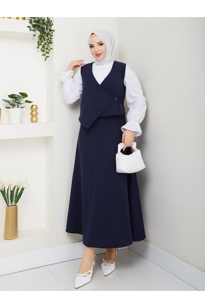 Asymmetrical Side Tie Vest and Skirt Suit