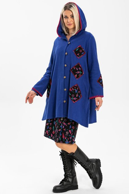 Long Sleeve Hooded Action Flannel Autumn and Winter Coat Cobalt Sks