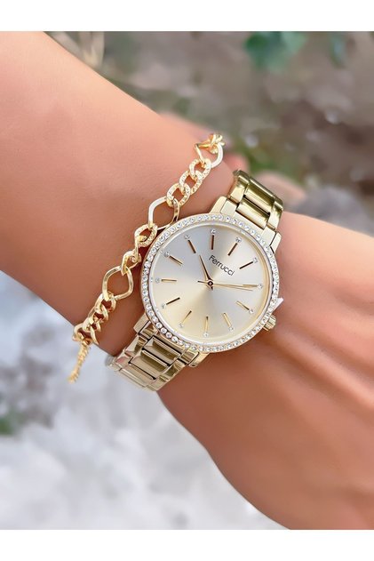 Steel Cord Stone Motif 3 Atm Waterproof Women's Wristwatch + Bracelet with Gift