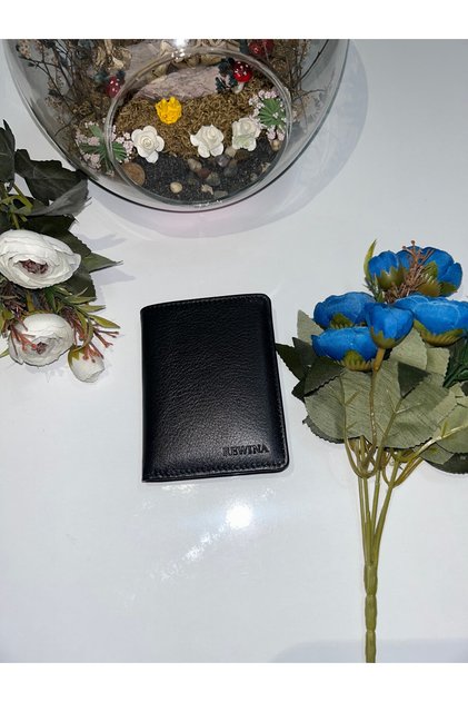 Hakiki Deri Detaylı Erkek Kartlık Ve Cüzdan Siyah 9089