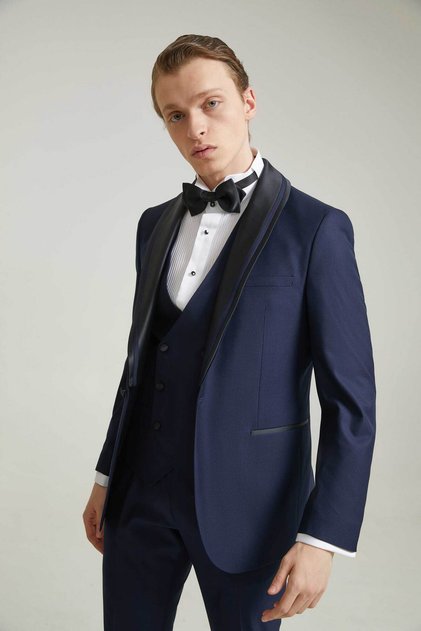 Slim Fit Lacivert Smokin Takim Yelekli