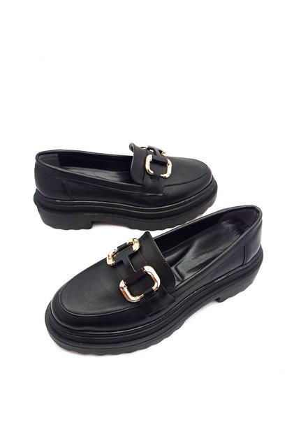 Black Color Thick Sole Daily Women's Loafer Shoes