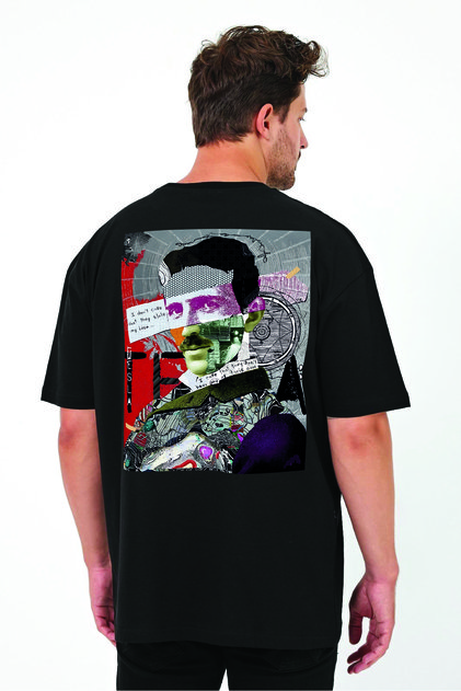 Lenithra Nikola Tesla Back Printed Unisex Oversize Black T-Shirt