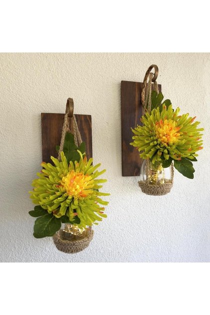 Wall Decoration, Led Light, Anastasia Flower, Walnut Sconce Set of Two