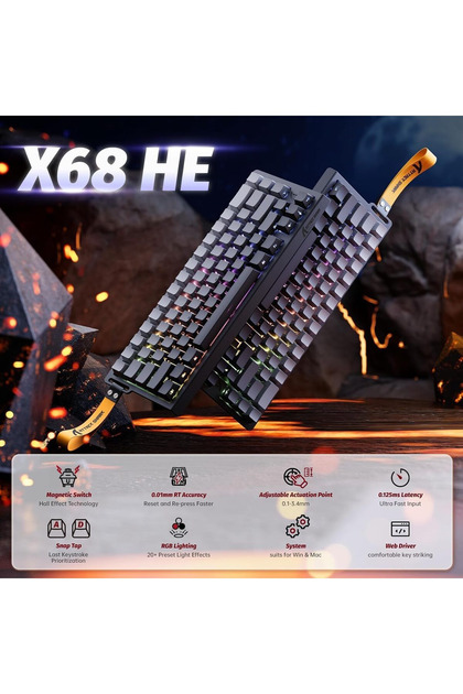 SAS Beachhead Attackセット ATTACK SHARK X68 HE 60% Gaming Klavye – Manyetik Switch, 8000Hz