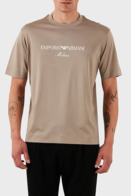 Emporio Armani Logo İşlemeli Regular Fit Pamuklu Bisiklet Yaka T