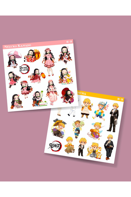 Demon Slayer-Zenitsu Agatsuma-Nezuko Kamado-2li sticker set parlak kağıt-süsleme etiket-DS-29-30