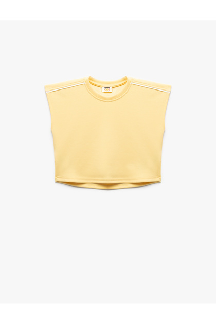 Viscose Blended Bias Sleeveless Crew Neck Basic Crop T-Shirt