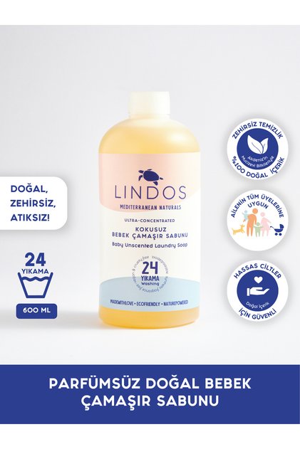 Doğal Bebek Çamaşır Deterjanı %100 Bitkisel Parfümsüz Antialerjik Baby 24 Yıkama 600ml