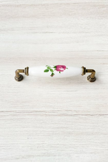 Antique Yellow Metal-Genuine Porcelain Flower Pattern 128 mm Furniture/Cabinet/Garment Closet/Doors Handle/Kitchen Handle