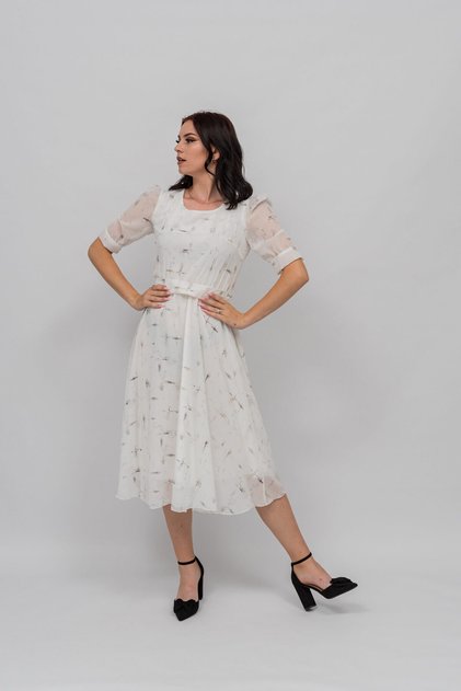 Rochie Alba Eleganta Cu Cordon Sara - L(40)