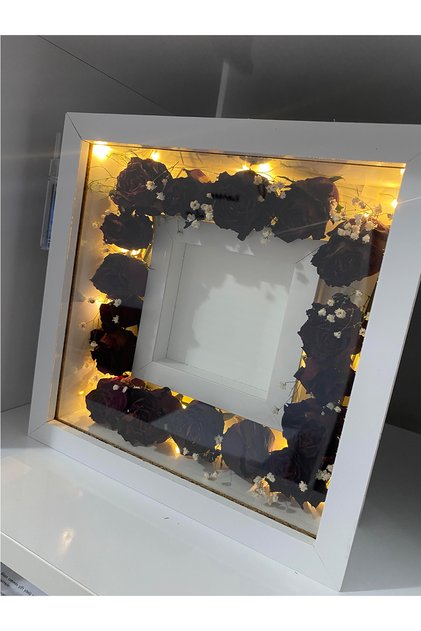 25x25x7 cm Ramă foto albă cu LED-uri - Ramă trandafir