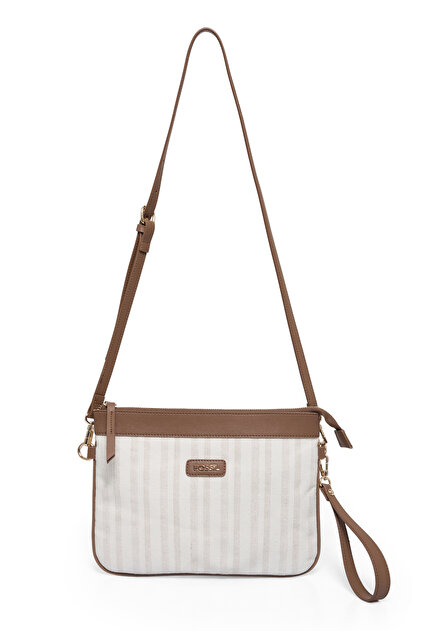 Fossil Kiremit Kadın Uzun Askılı Çizgi Desenli Kanvas Clutch El