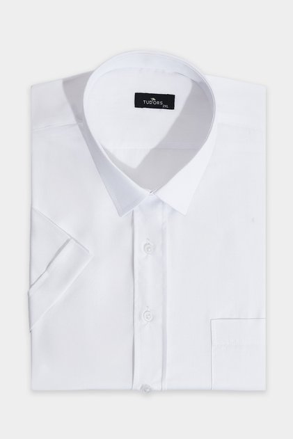 Large Size Short Sleeve Plain Tie Easy-Iron Men's White Shirt