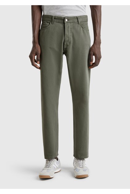 Men's Pale Green 100% Cotton Waist Logo Label 5 Pocket Straight Fit Pants