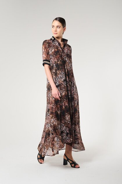 Leopard Print Women's Long Chiffon Dress