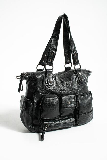 571 Collections Çanta Suni Deri Omuz Çantası Siyah (Model: 571-13