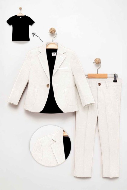 My Little One's Ciceler Blazer Jacket, Pants and T-Shirt 3-Piece Boy's Suit - Cream