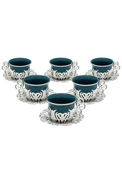 Türk Kahvesi Fincanı 6'lı Sunum Seti Metal Kahve Fincanı Porselen 6 Lı Arap Kahve Fincanı