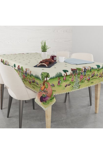 Easter Rabbit Family Waistless Tablecloth