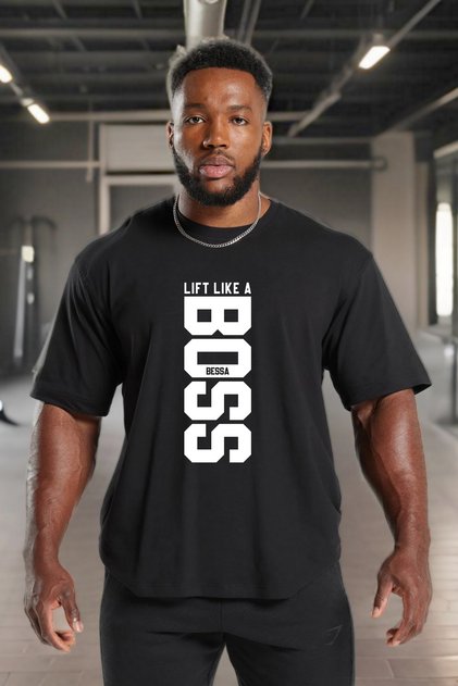 Men's Lift Like Printed Black Oversize Crew Neck Cotton Athlete T-Shirt