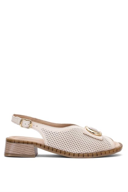2512003Y Women's Genuine Leather Heeled Sandals Beige