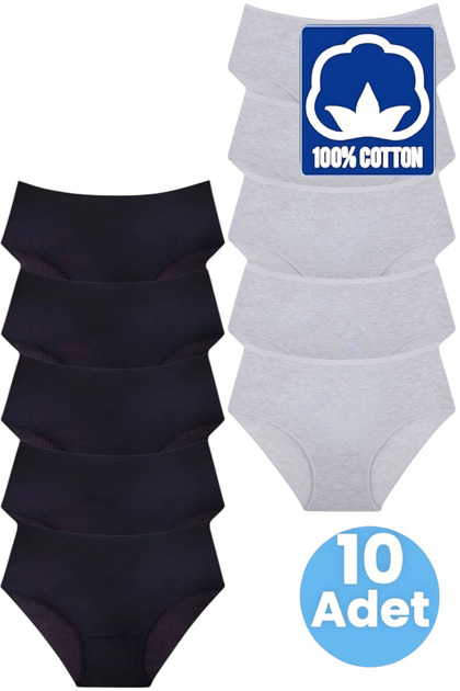 Women's High Waist 100% Cotton 10-Piece Ribbed Bato Panties Women's 10-Piece Panties