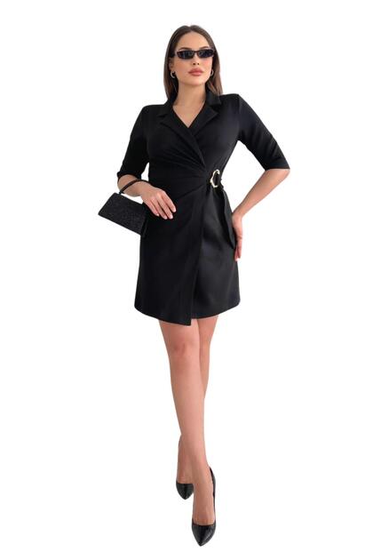 Women's business & evening dress - jacket collar drape and gold buckle detailed half sleeve 037