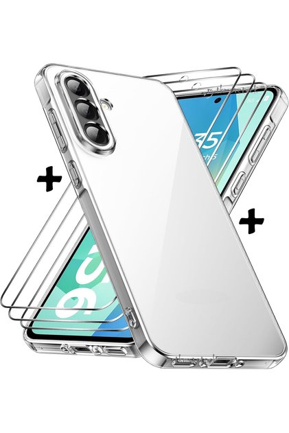Samsung Galaxy A56 Case with Camera Protruding Protection Soft Transparent Silicone +9H Screen Protector Glass Set
