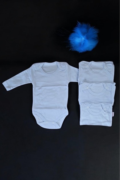 4 Pack Economical 100% Cotton Snap Fastener Baby Bodysuit Long Sleeve 3/6/9/12 Months Blue Color
