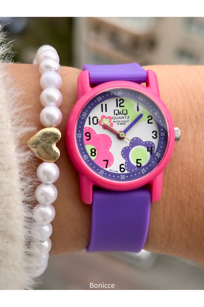 10 Atm, 2 Years Warranty, Purple Silicone Cord Girl's Wristwatch Suitable for Pool and Sea Use
