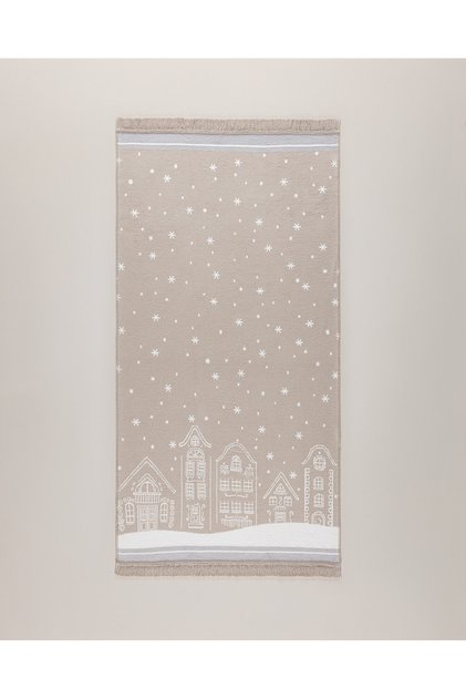 Écorce Pamuklu Saçaklı Dokuma Kilim - Bej/Beyaz - 80x150 cm