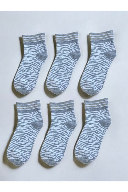 6 Pack Women's Gray Glitter Patterned Half Booties Socks
