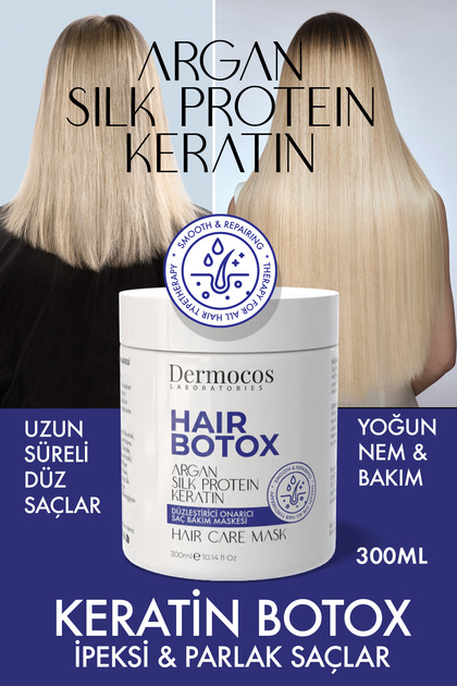 Keratin Saç Botox 300ml – Saç Bakım Maskesi İpek Proteini, Keratin, Argan ile Derinlemesine Bakım