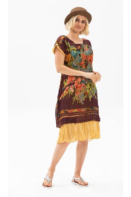 Short Sleeve Voile Laurel Midi Length Summer Authentic Dress Dark Burgundy 6079