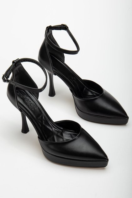 Παπούτσια με χοντρό τακούνι Edel Black Skin Platform με μυτερή μύτη