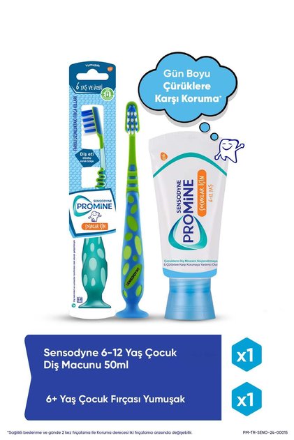 Promine 6-12yaş Gün Boyu Çürüklere Karşı Koruyan Çocuk Diş Macunu 50ml Yumuşak Diş Fırçası