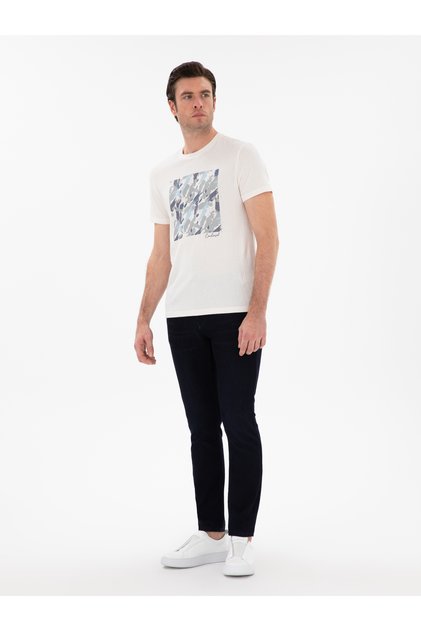 Navy Blue Slim Fit Cotton Blend Jeans 50305699-Vr033