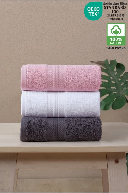 3-Piece Towel Set 100% Cotton Certified Diamond Pattern Border Hand / Face Towel Set 50X80Cm
