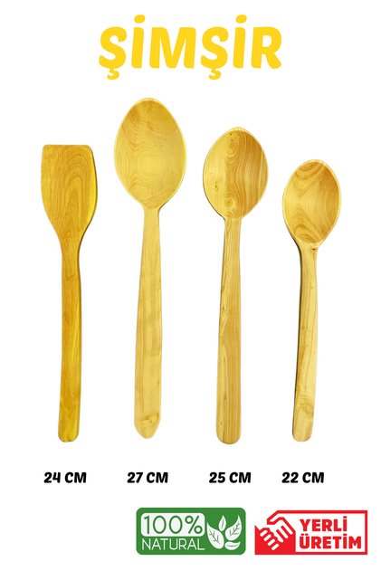 4 Parça Şimşir Kaşık Seti-tahta kaşık-ahşap spatula ağaç kaşık