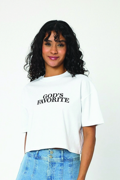 Lenithra Women's Oversize God's Favorite Printed White Crop