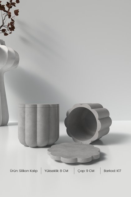 Kapaklı Desenli Silindir Beton Saksı ve Mumluk Silikon Kalıp K17 - Kapaklı Beton Mumluk Kalıbı