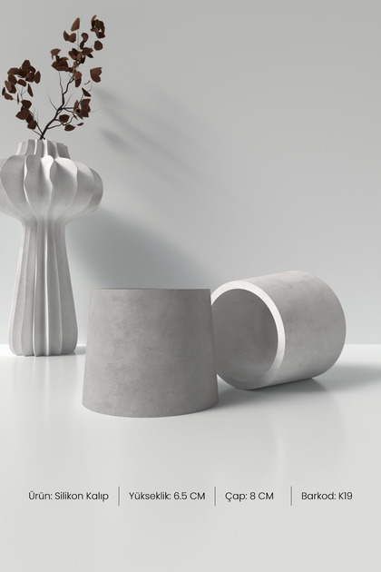 Silindir Konik Beton Saksı ve Mumluk Silikon Kalıp K19 - Dekoratif Beton Mumluk Kalıbı
